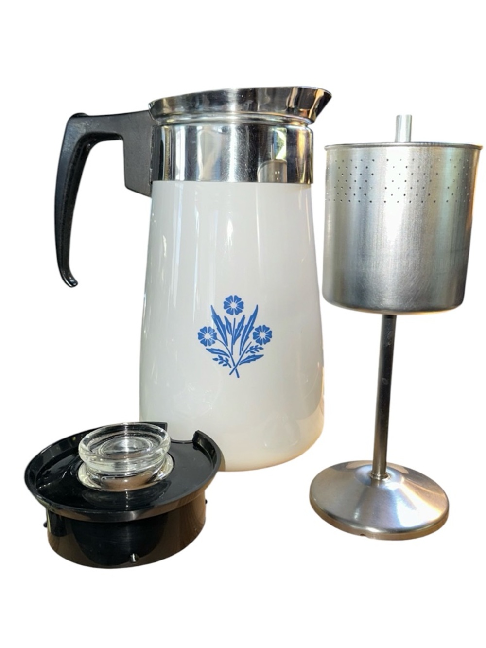 Vintage CorningWare Blue Cornflower Coffee Percolator 9 Cup MCM Retro Pyroceram